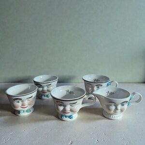 Vintage Baileys Mug Yum Mrs & Mr Blue Bow Winking Limited Edition Set Of 5 1996